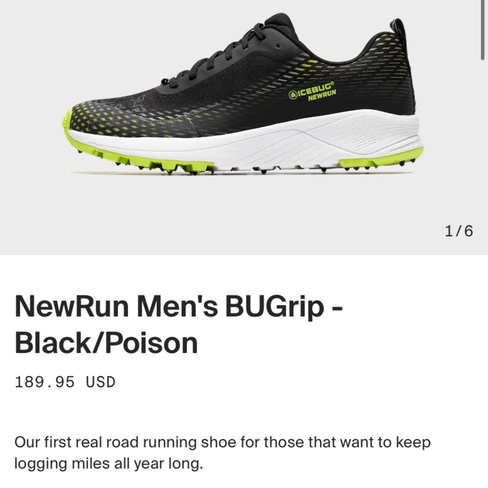 NWT Icebug NewRun Men’s BUGrip shoe in Black/Poison, size Men’s 11.5